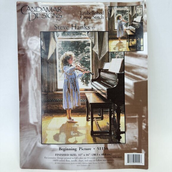Candamar Designs Embellished Cross‎ Stitch Steve Hanks Girl Violin 51154 Vintage - Picture 10 of 10
